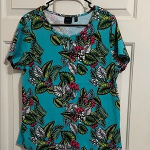 Faded Glory Teal Floral Short Sleeve Top